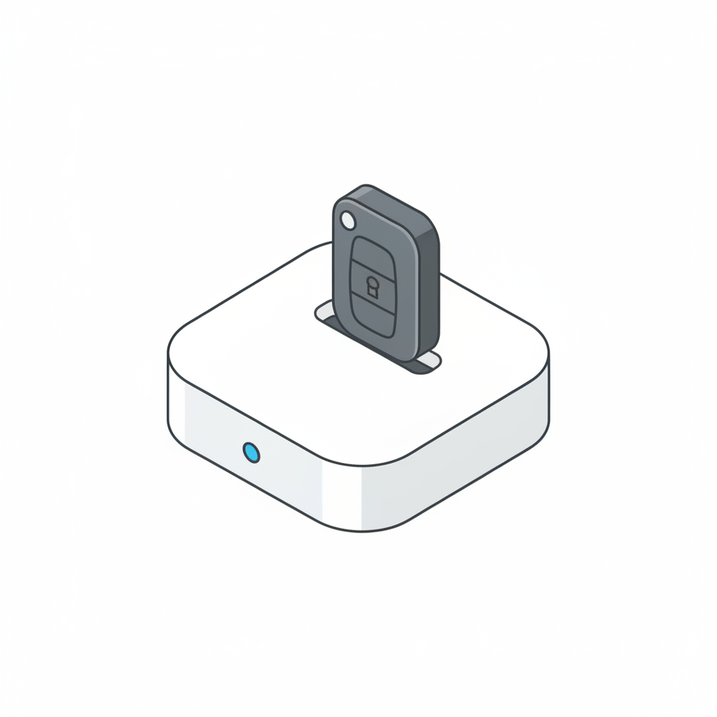 Illustration of a key fob being placed into the dock of the Haven device